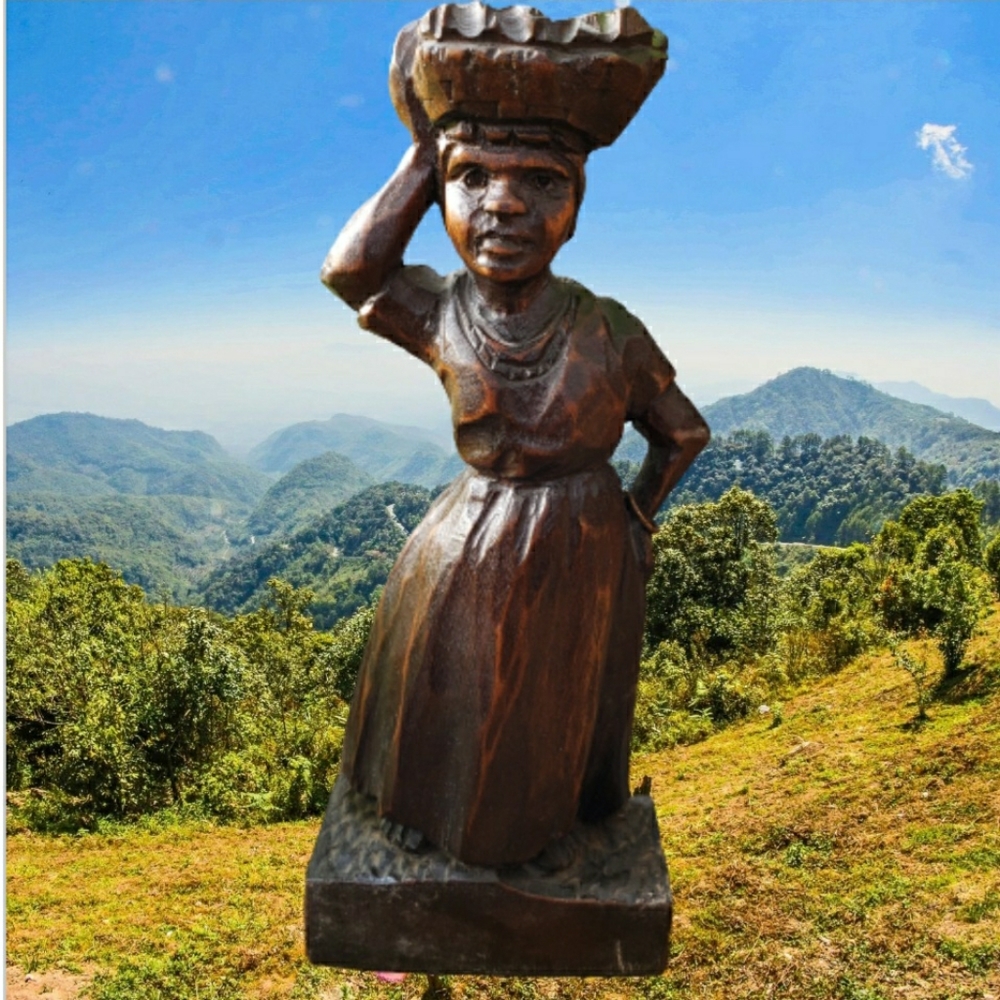 Wooden Market Woman Sculpture